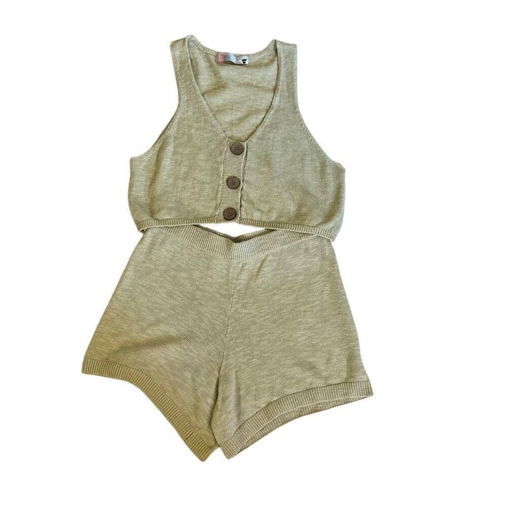 Free People Top Short Set Knit Green Malibu Size S top Size M Short